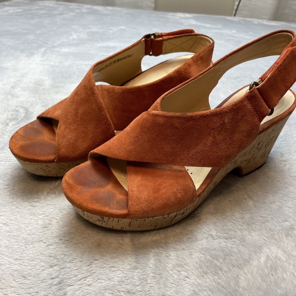Clarks Maritsa Lara Platform Sandals Size 7M Cinnamon Suede‎ Chunky Cork 3" Heel